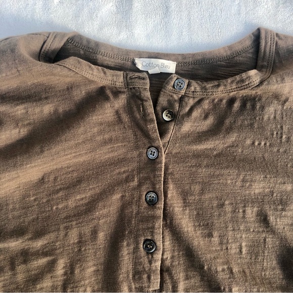 Cotton Bleu Shirt Oversized Small Brown Raw Hem - Picture 3 of 7